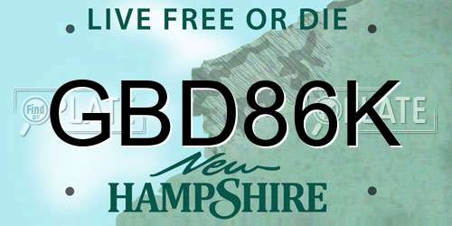 GBD86K New Hampshire License Plate