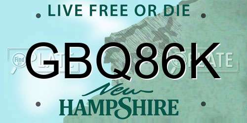 GBQ86K New Hampshire License Plate