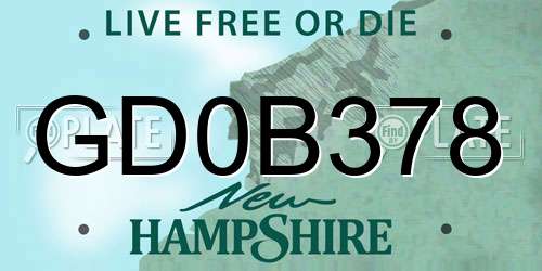 GD0B378 New Hampshire License Plate