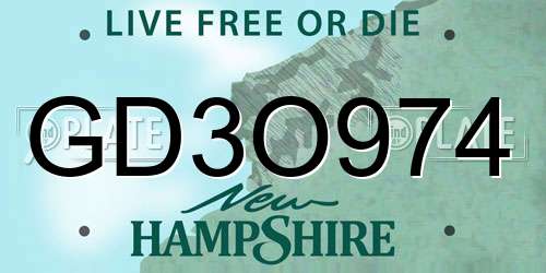 GD3O974 New Hampshire License Plate