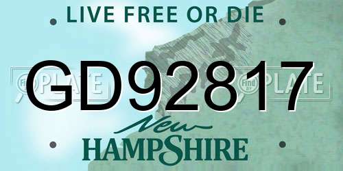 GD92817 New Hampshire License Plate