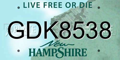 GDK8538 New Hampshire License Plate