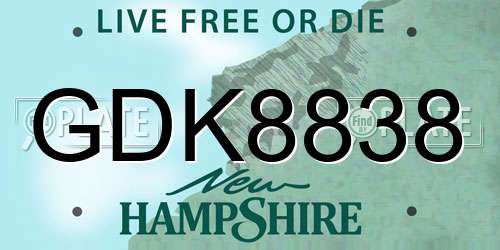 GDK8838 New Hampshire License Plate