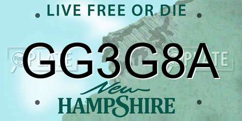 GG3G8A New Hampshire License Plate