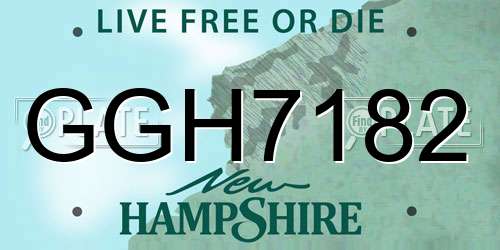 GGH7182 New Hampshire License Plate