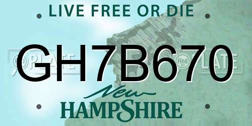 GH7B670 New Hampshire License Plate
