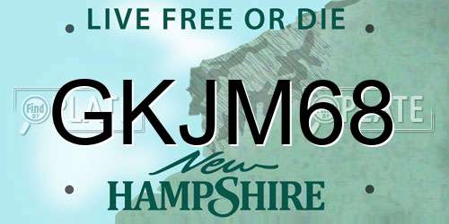 GKJM68 New Hampshire License Plate