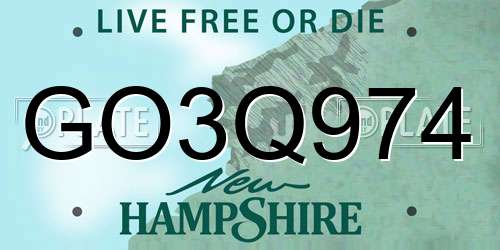 GO3Q974 New Hampshire License Plate