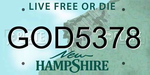 GOD5378 New Hampshire License Plate