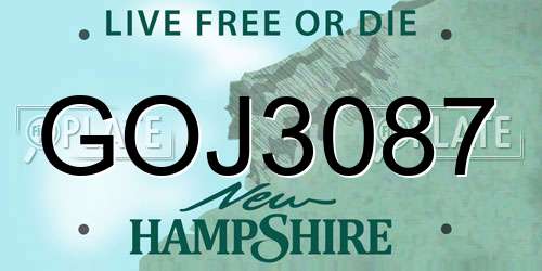 GOJ3087 New Hampshire License Plate