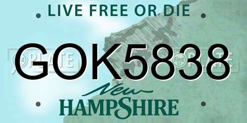 GOK5838 New Hampshire License Plate