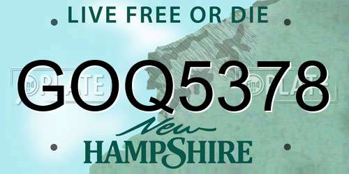 GOQ5378 New Hampshire License Plate