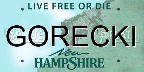 GORECKI New Hampshire License Plate