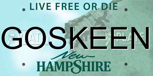 GOSKEEN New Hampshire License Plate