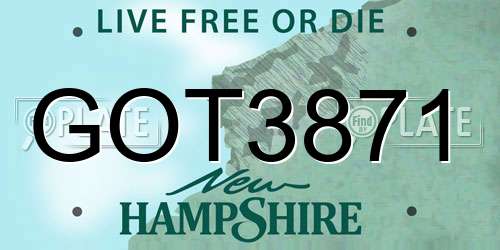 GOT3871 New Hampshire License Plate