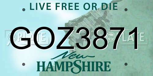 GOZ3871 New Hampshire License Plate