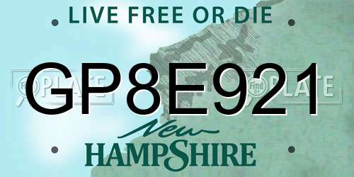 GP8E921 New Hampshire License Plate