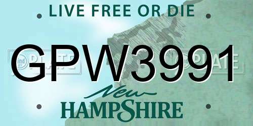 GPW3991 New Hampshire License Plate