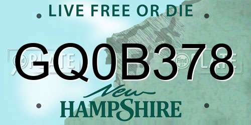 GQ0B378 New Hampshire License Plate
