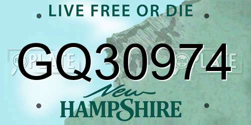 GQ30974 New Hampshire License Plate