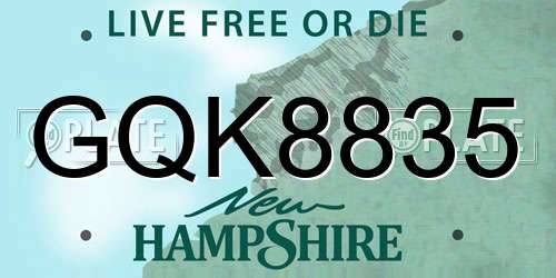GQK8835 New Hampshire License Plate