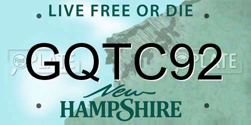 GQTC92 New Hampshire License Plate