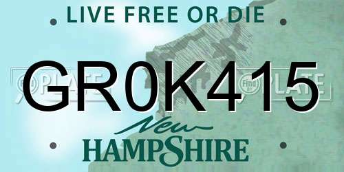 GR0K415 New Hampshire License Plate