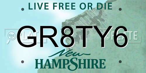 GR8TY6 New Hampshire License Plate