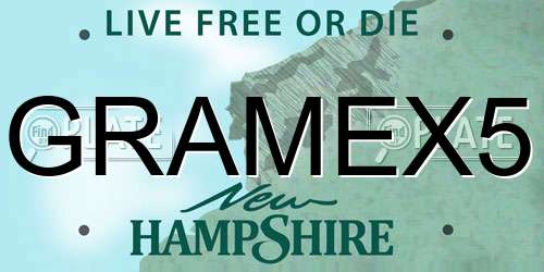 GRAMEX5 New Hampshire License Plate