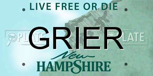 GRIER New Hampshire License Plate