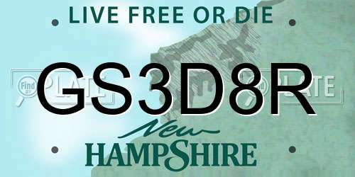 GS3D8R New Hampshire License Plate