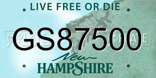 GS87500 New Hampshire License Plate