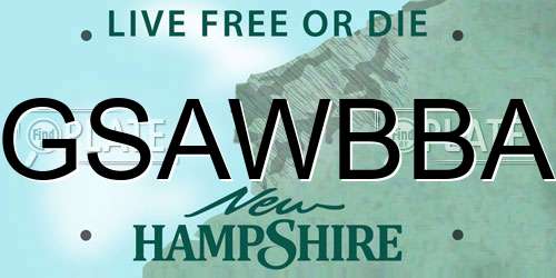 GSAWBBA New Hampshire License Plate