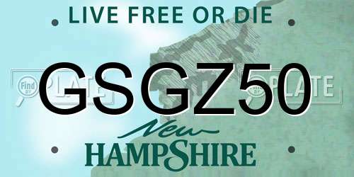 GSGZ50 New Hampshire License Plate
