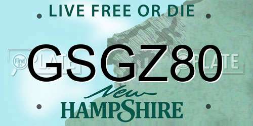 GSGZ80 New Hampshire License Plate
