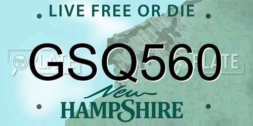 GSQ560 New Hampshire License Plate