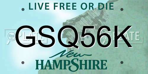 GSQ56K New Hampshire License Plate