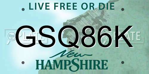 GSQ86K New Hampshire License Plate