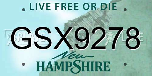 GSX9278 New Hampshire License Plate