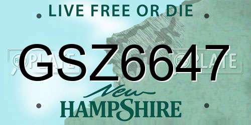 GSZ6647 New Hampshire License Plate