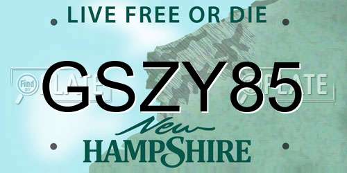 GSZY85 New Hampshire License Plate