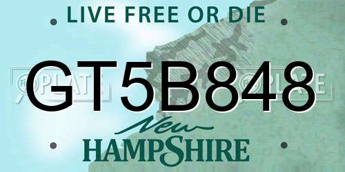 GT5B848 New Hampshire License Plate