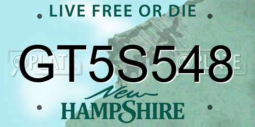 GT5S548 New Hampshire License Plate