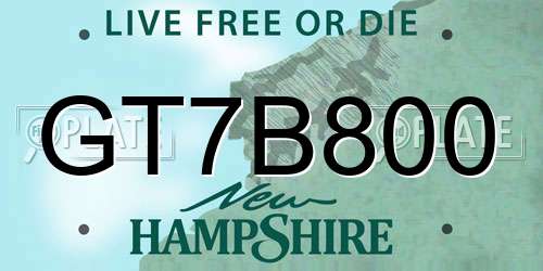 GT7B800 New Hampshire License Plate