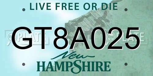 GT8A025 New Hampshire License Plate