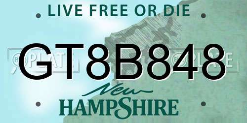 GT8B848 New Hampshire License Plate