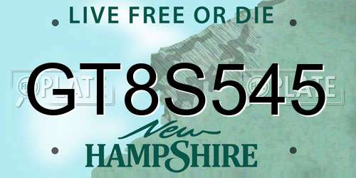 GT8S545 New Hampshire License Plate