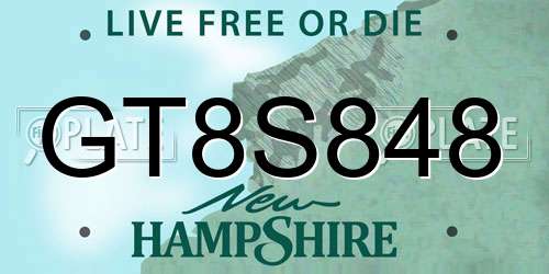 GT8S848 New Hampshire License Plate