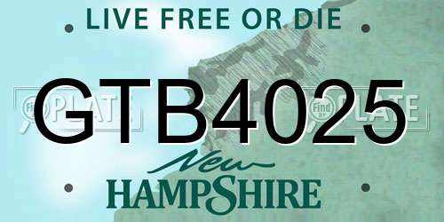 GTB4025 New Hampshire License Plate