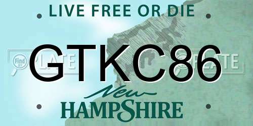 GTKC86 New Hampshire License Plate